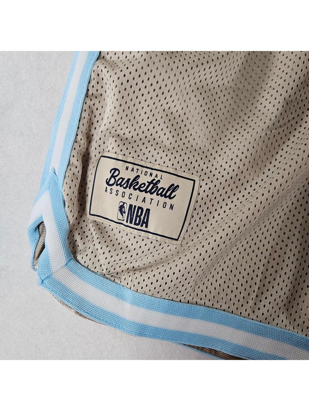 NBA Basketball Shorts Mens Small Beige Mesh Blue Trim Athletic Drawstring - Picture 6 of 10